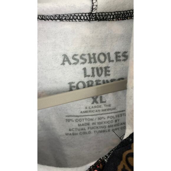 Assholes Live Forever Unisex Hoodie X Large Black Floral New Pullover - Picture 5 of 5